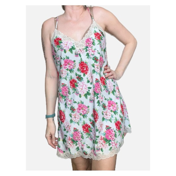 Victoria's Secret Vintage 90s Y2K Gold Label Floral Slip Dress Light Blue Medium - Picture 1 of 6